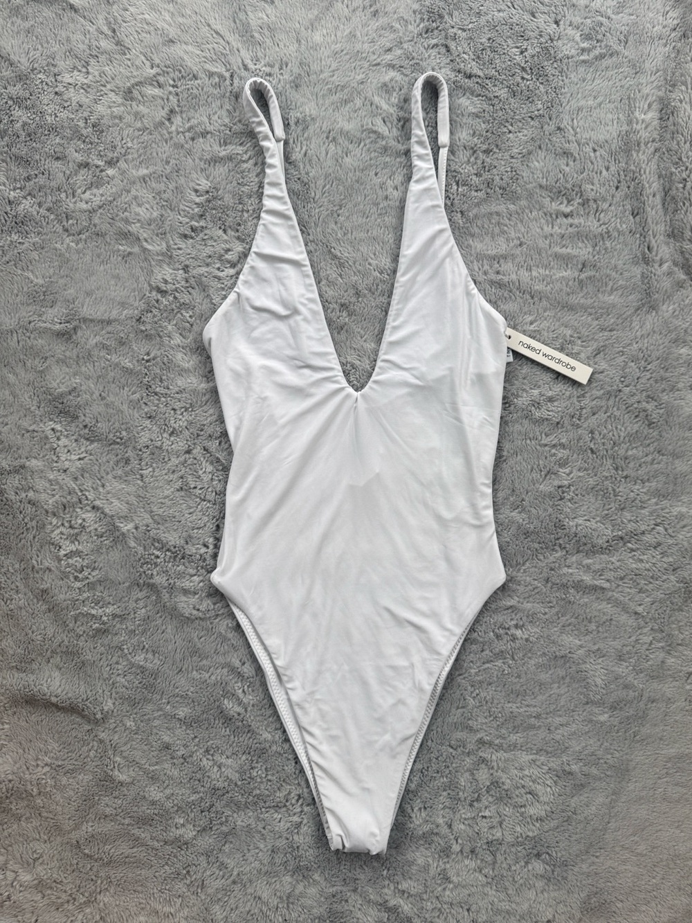 Naked Wardrobe Swim Deep V Plunging Swimsuit White XS